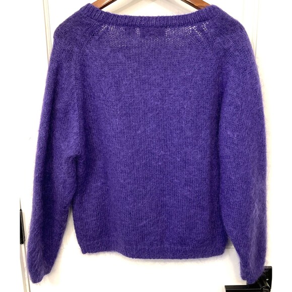 Vtg Mohair Blend Cardigan Violet Long Sleeve L Sweater Womens Fuzzy 80s Luxury - Picture 5 of 14